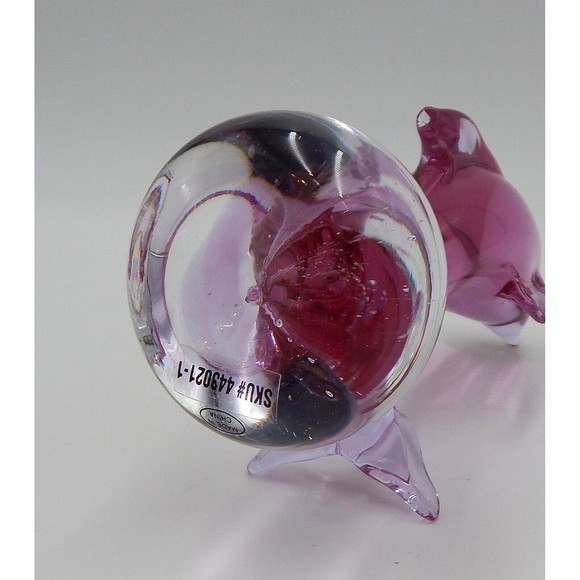 Art Glass Pink Dolphin on Ball Paperweight Desk Figurine 7 Inch - Picture 14 of 14